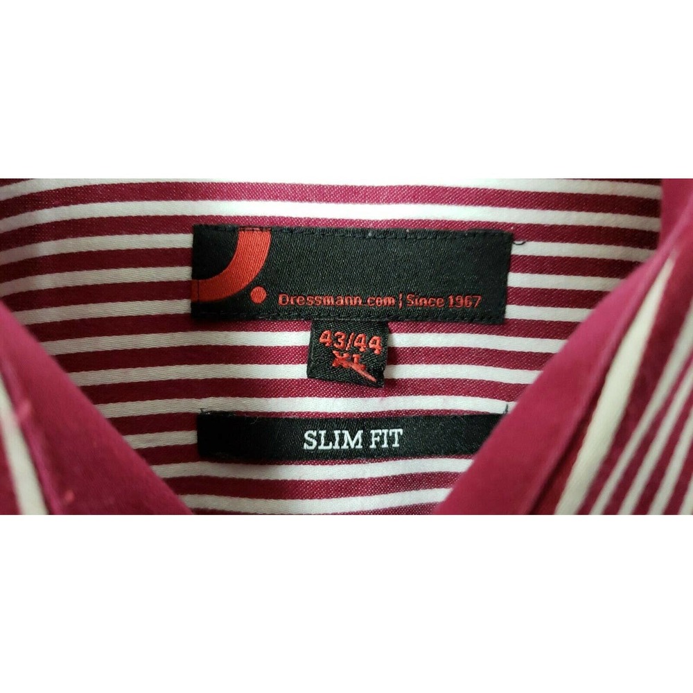 Dressmann.com Mens Button Down Shirt Long Sleeves Sz 43/44 XL Red/White Stripe - Picture 8 of 10